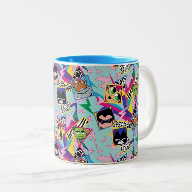 Tasse 2 Couleurs Titans Ados, allez ! | Retro 90's Group Collage (Devant droit)
