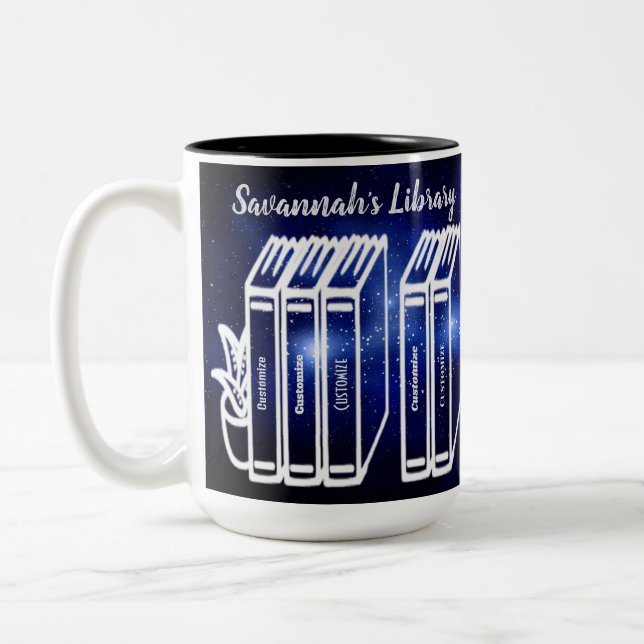Tasse 2 Couleurs Titres de livres personnalisés Bibliothèque Blue G (Gauche)
