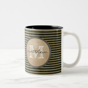 Tasse 2 Couleurs Toile de jute noire vintage de monogramme de motif