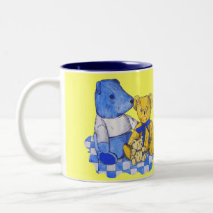 Tasse 2 Couleurs toile de pique-nique à chèque bleu avec trois vi