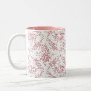 Tasse 2 Couleurs Toile floral rose et blanc gravé élégant