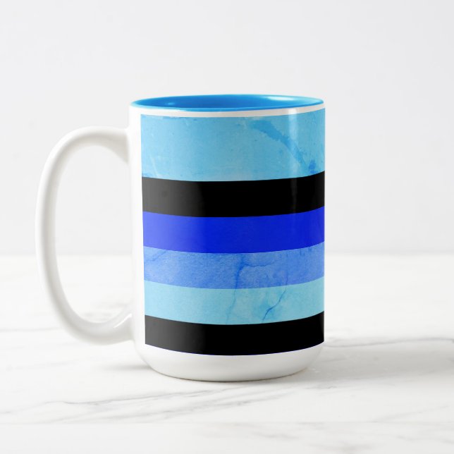Tasse 2 Couleurs Tons de marbre bleu rayures avec noir (Gauche)