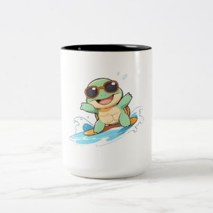 Tasse 2 Couleurs Tortue Chibi Surfeuse Mignon Design de Plage d'Été