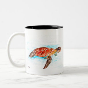 Tasse 2 Couleurs Tortue de mer animal aquarelle océan tropical