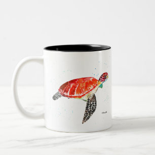 Tasse 2 Couleurs Tortue de mer orange aquarelle tropicale côtière