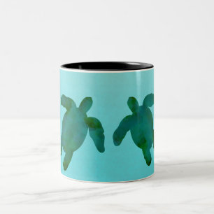 Tasse 2 Couleurs Tortues de mer vert-bleu d'océan d'aquarelle