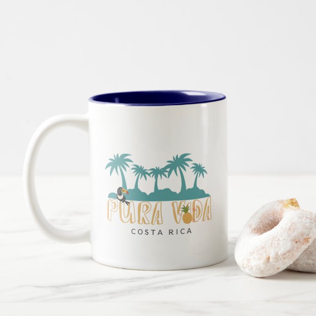 Tasse 2 Couleurs Toucan du Costa Rica Pura Vida sur la plage (Avec donut)