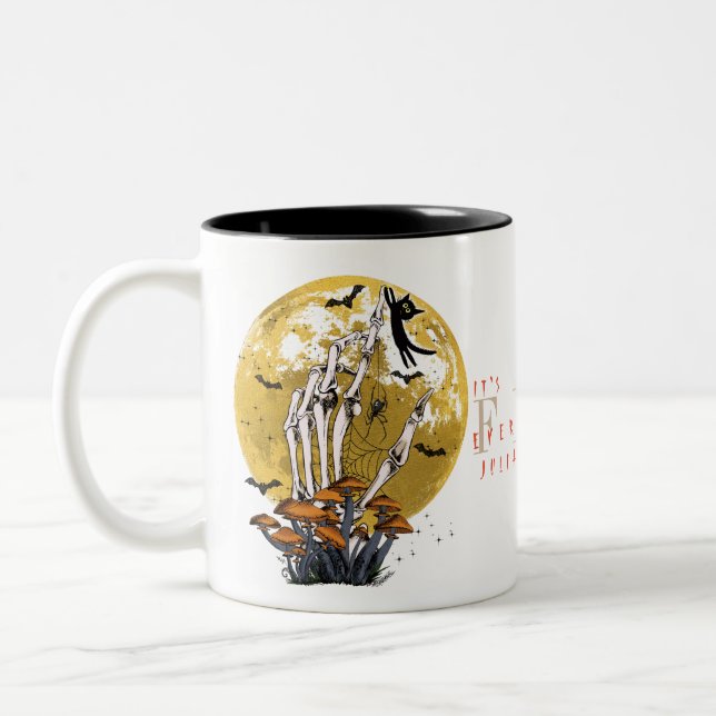 Tasse 2 Couleurs Tout Est Beau Halloween Skeleton Black Cat (Gauche)