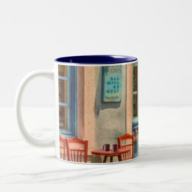 Tasse 2 Couleurs "Tout ira bien" devant le Café grec (Gauche)