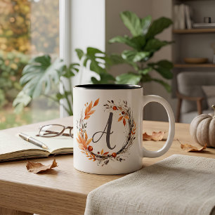 Tasse 2 Couleurs Tout Monogramme Lettre Moderne Bohème Feuillage