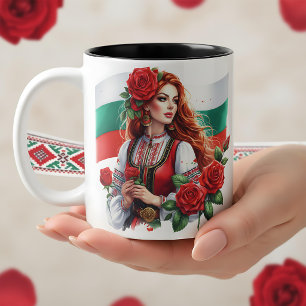Tasse 2 Couleurs Tradition du drapeau bulgare Folklore Femme Roses 