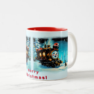Tasse 2 Couleurs Train cadeau - Scène de Noël