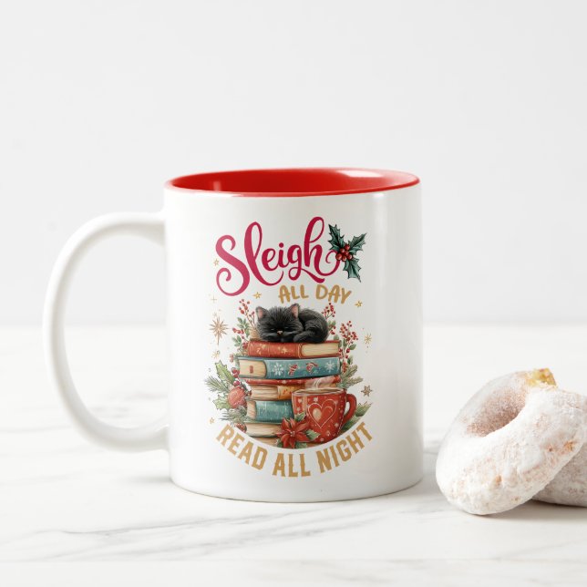 Tasse 2 Couleurs Travaillez au traîneau toute la journée, lisez tou (Avec donut)