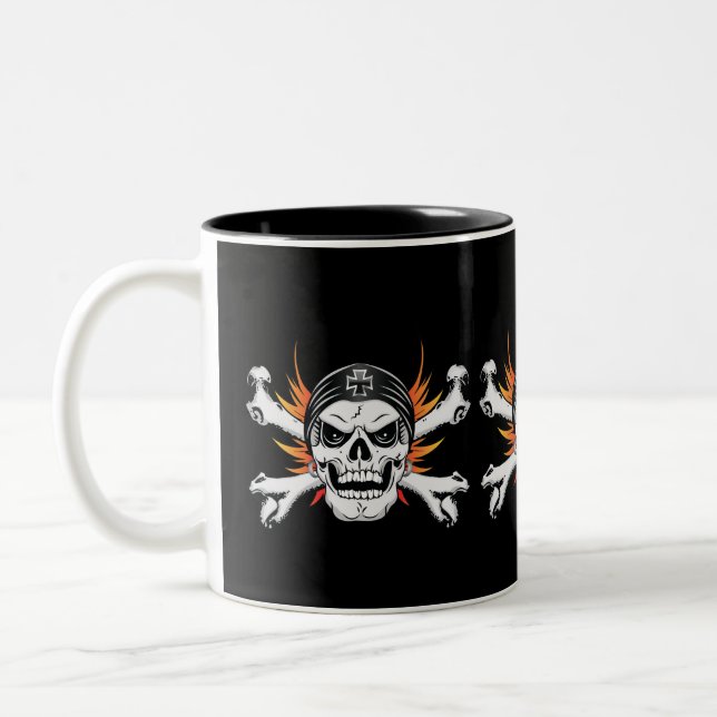 Tasse 2 Couleurs Traverses du crâne avec ailes flamboyantes (Gauche)