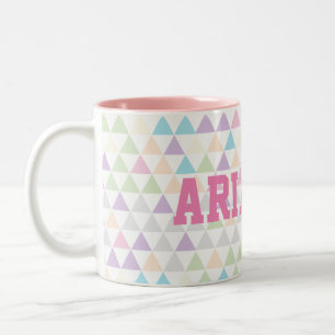 Tasse 2 Couleurs Triangles couleur pastel avec nom personnalisé ros