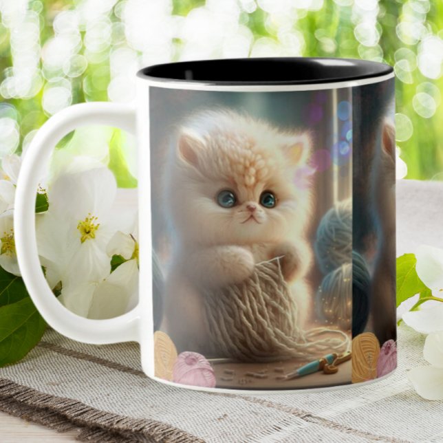 Tasse 2 Couleurs Tricot de chat mignon avec Fil (Créateur téléchargé)