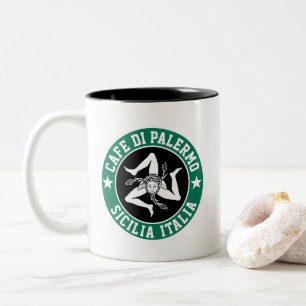 Tasse 2 Couleurs Trinacria sicilienne, votre texte