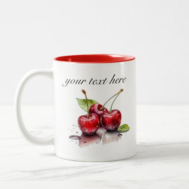 Tasse 2 Couleurs Trio de cerise fraîche en Aquarelle, sur mesure (Gauche)