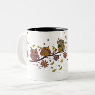 Tasse 2 Couleurs Trois hiboux sur la branche