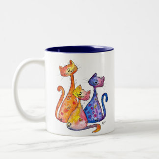 Tasse 2 Couleurs Trois mignons chats Whimsical