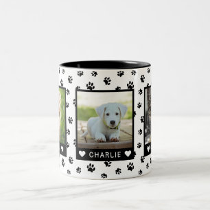 Tasse 2 Couleurs Trois Pet Photos Noms Empreintes de pattes noirs P