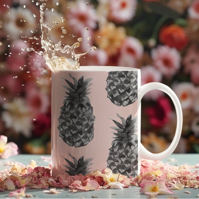 Tasse 2 Couleurs Tropical Grey & Pink Ananas Motif sans couture (Créateur téléchargé)