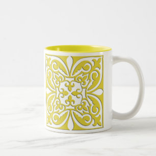 Tasse 2 Couleurs Tuiles marocaines - moutarde jaune et blanc