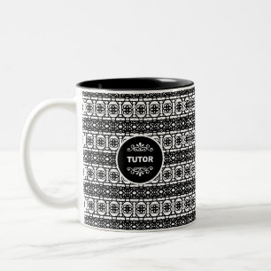 Tasse 2 Couleurs Tuteur sur un motif abstrait élégant en noir et bl