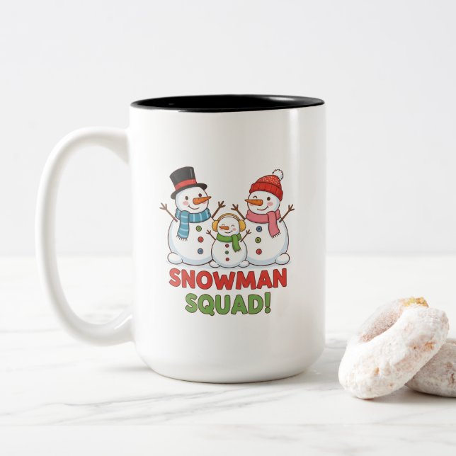 Tasse 2 Couleurs Two-Tone Mug, 15 oz Snowman Family (Avec donut)