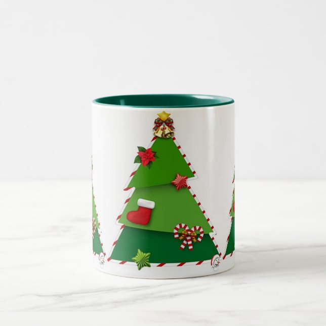 TASSE 2 COULEURS UN "BOUG D'ARBRE DE NOËL" TRÈS SPÉCIAL (Centre)
