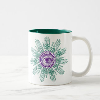 Tasse 2 Couleurs Un cercle des mains et d'un oeil