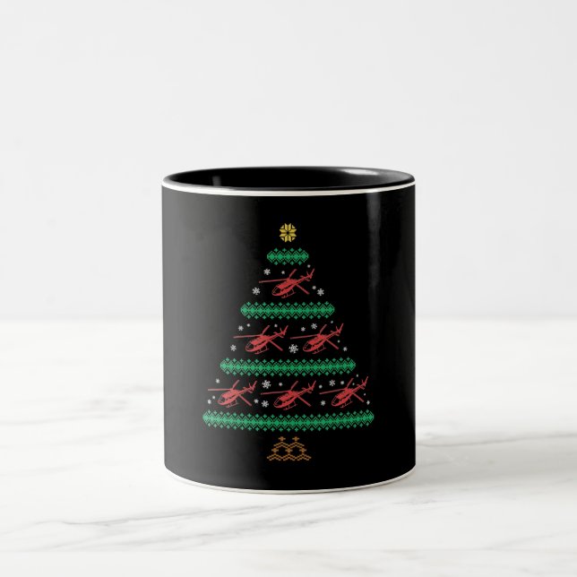 Tasse 2 Couleurs Un hélicoptère, un pilote de Noël laid, un cadeau  (Centre)