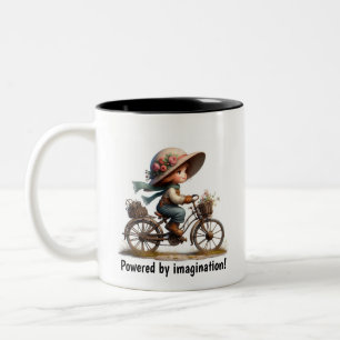 Tasse 2 Couleurs Un jeune enfant heureux à vélo à vapeur