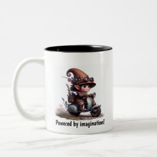 Tasse 2 Couleurs Un jeune enfant heureux qui monte un skooter Steam
