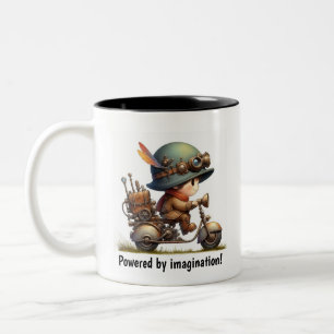 Tasse 2 Couleurs Un jeune enfant heureux qui monte un skooter Steam