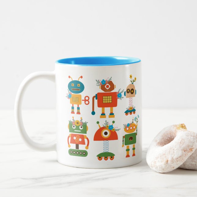 Tasse 2 Couleurs Un joli robot design pour enfants (Avec donut)