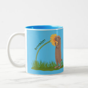 Tasse 2 Couleurs Un mignon chien de prairie reniflant la caricature