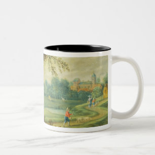 Tasse 2 Couleurs Un paysage de village par une rivière