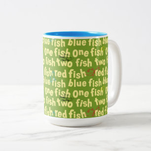 Tasse 2 Couleurs Un Poisson Deux Poissons Typographie Motif