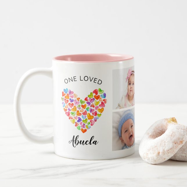 Tasse 2 Couleurs Une Abuela aimée quatre photos en collage  (Avec donut)