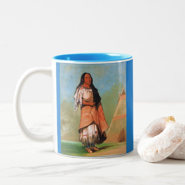 Tasse 2 Couleurs Une Indienne De La Tribu Des Pieds-Noirs, George C (Avec donut)