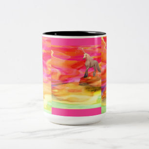 Tasse 2 Couleurs Unicorne dans le désert peint