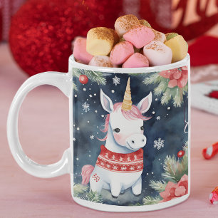 Tasse 2 Couleurs Unicorne de Noël personnalisée