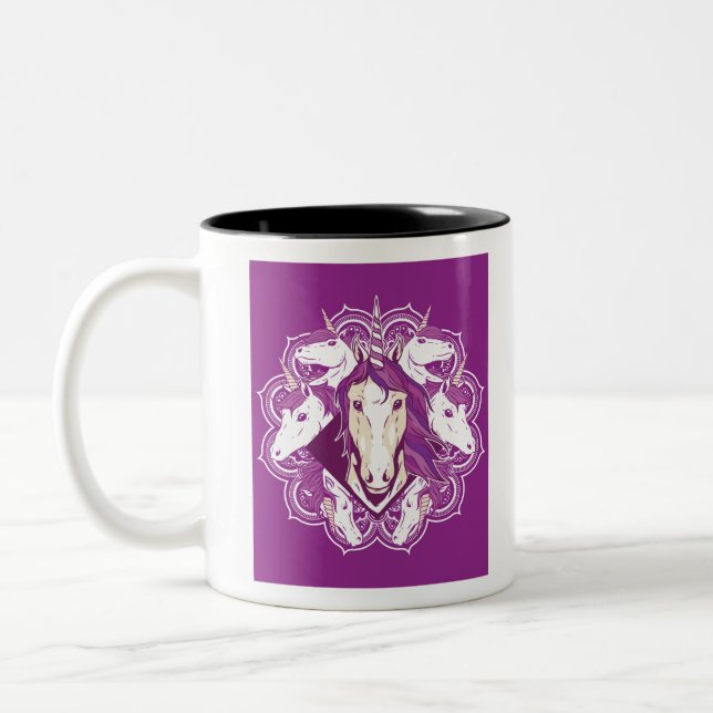 Tasse 2 Couleurs Unicorne pourpre Mandala (Gauche)