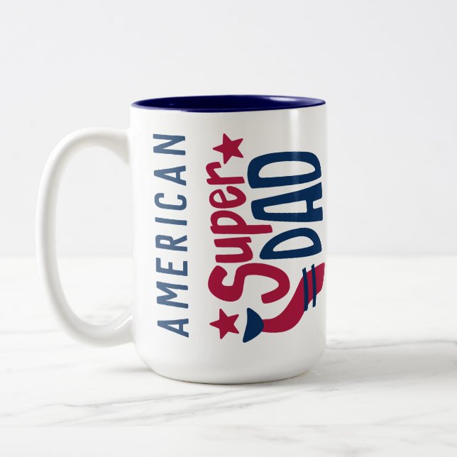 Tasse 2 Couleurs USA American SUPER DAD RED Bleu Bleu Patriotique (Gauche)