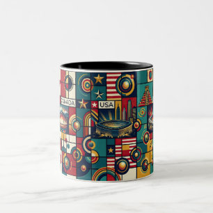 Tasse 2 Couleurs USA Mexique Canada Art mural de style Klimt 