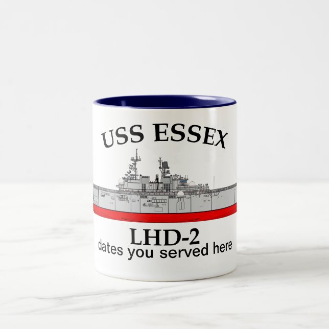 Tasse 2 Couleurs USS Essex, LHD-2, dates personnalisables servies (Centre)