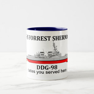 Tasse 2 Couleurs USS Forrest Sherman, DDG-98, dates personnalisable