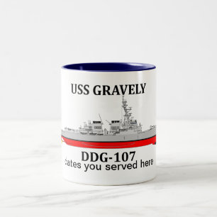 Tasse 2 Couleurs USS Gravely, DDG-107, dates personnalisables servi