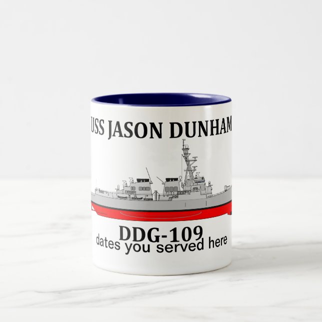 Tasse 2 Couleurs USS Jason Dunham, DDG-109, dates personnalisables (Centre)